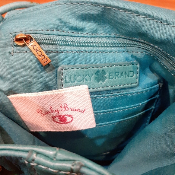 Lucky Brand Teal Leather Fringe Drawstring Crossbody Bag OS  LUCK Brand - Picture 4 of 6